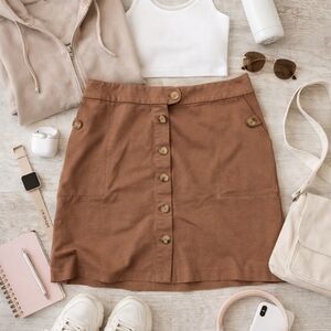 J.Jill Ponte Button-Front Mini Skirt | Brown | Size L Petite